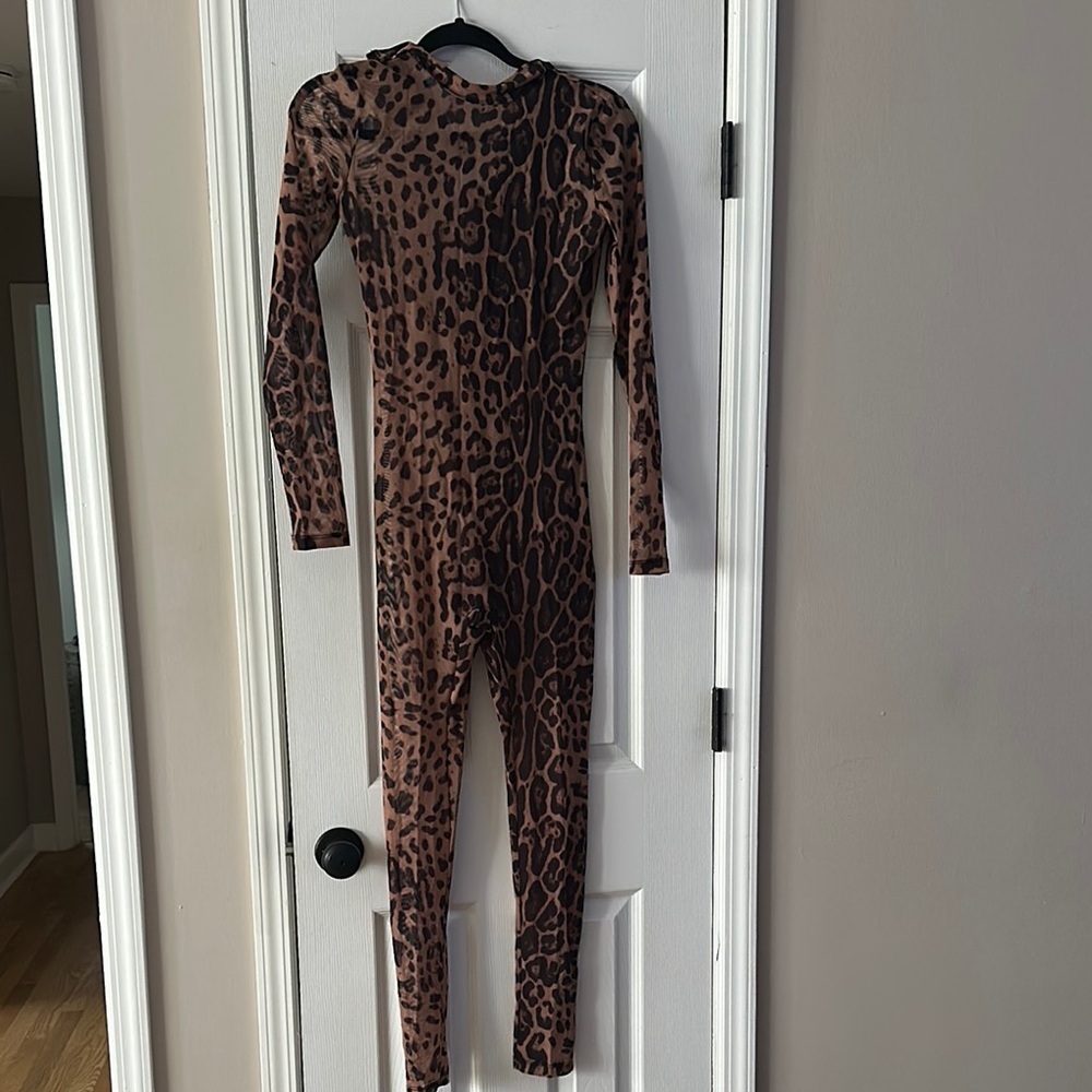 ICCON Leopard Print Long Sleeve sheer Jumpsuit